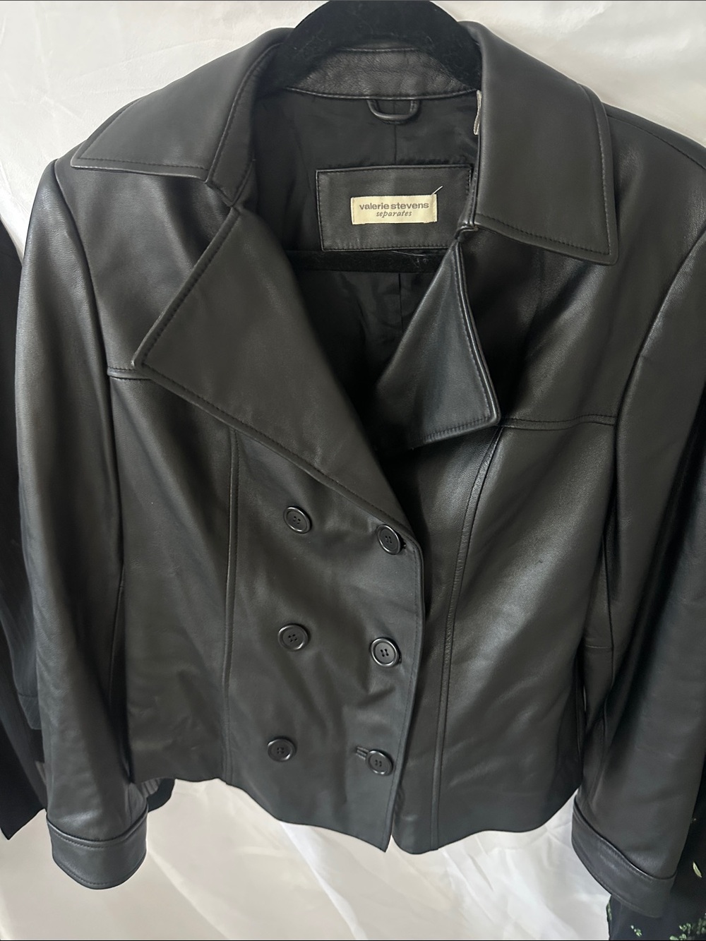 Valerie Stevens Black Double-Breasted Leather Jacket vintage